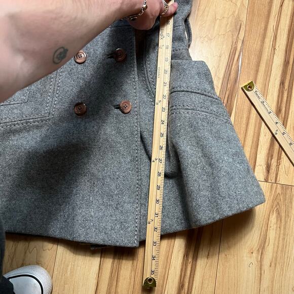 VINTAGE 70s Wool Peacoat Size S Fox Fur Collar Belted Hollywood Double Breasted - Picture 4 of 9